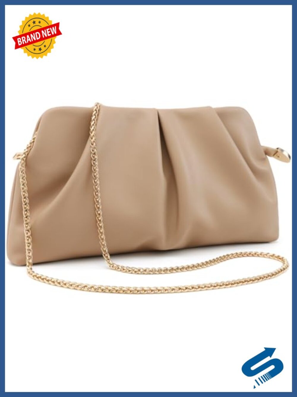 Pleated PU Leather Clutch Bag Dressy Formal Evening Handbag Detachable Chain